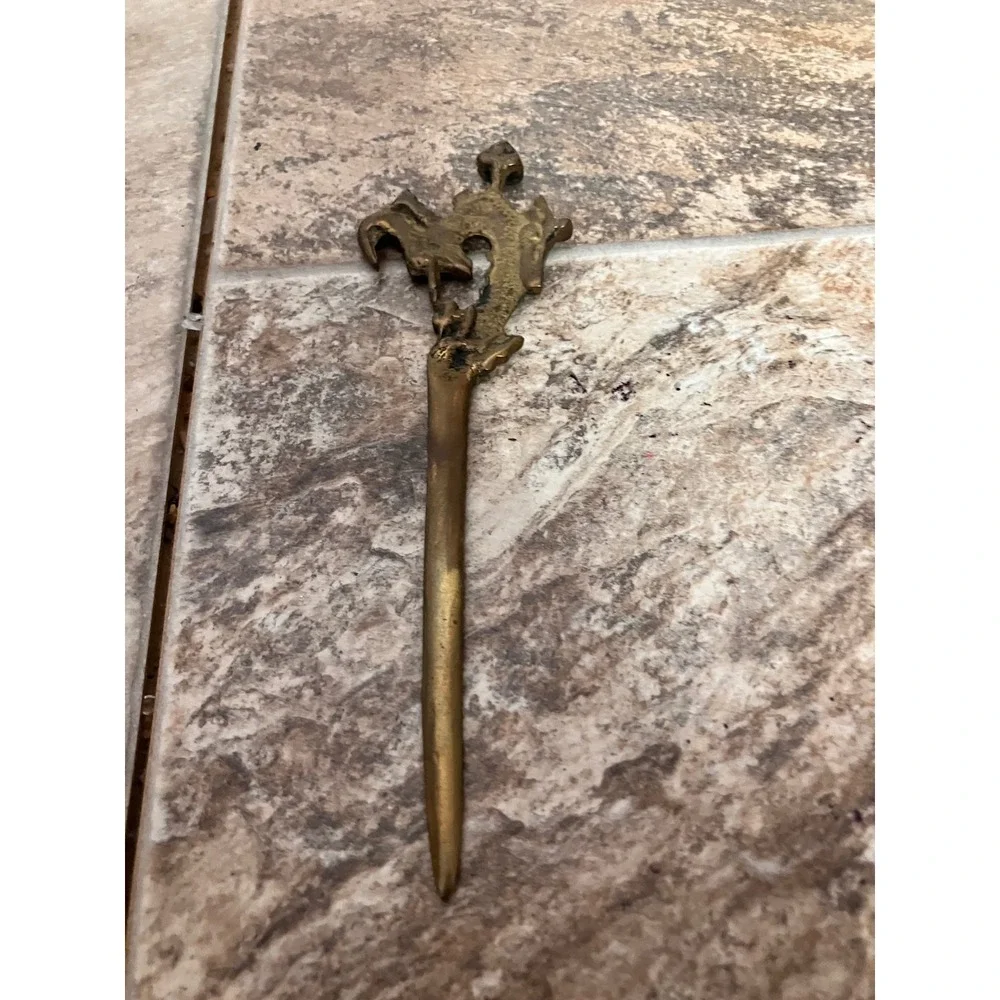 Vintage Brass Dragon Letter Opener Antique Gold Metal Desk Accessory 6.75 Inch